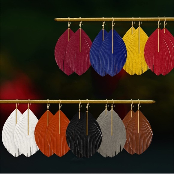 ✨ NWT Bohemian Fringe Leather Earrings ✨Hand Crafted ✨Artisan✨ - Picture 5 of 5